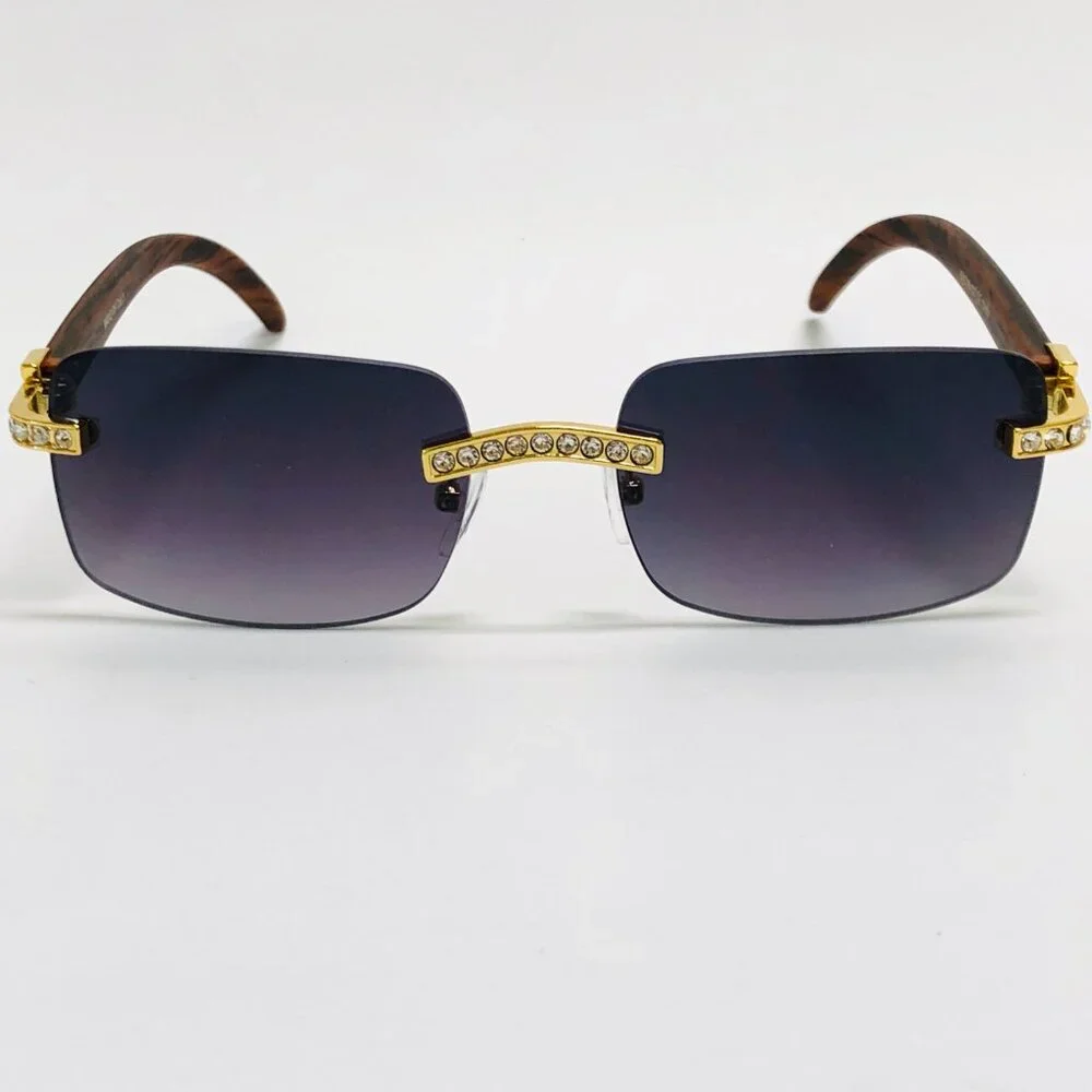 Men Sunglasses Square Black Lens Fashion Diamond Bling‎ Hip Hop Style Lentes New